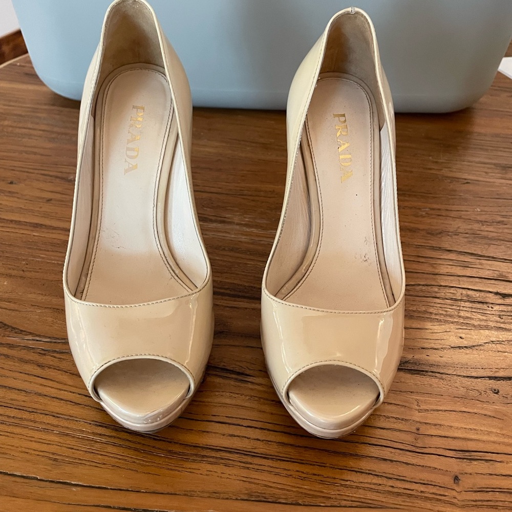 Prada Women's Cream Peep-Toe Heels